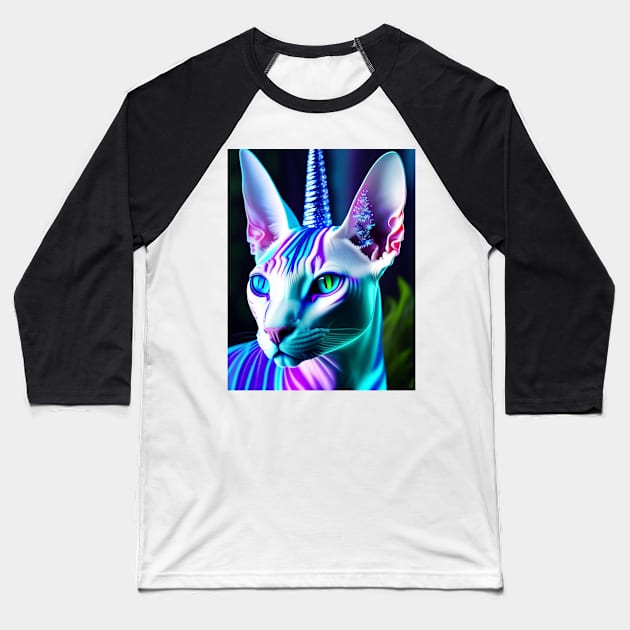 Glowing Unicorn Hybrid Sphynx Baseball T-Shirt by Enchanted Reverie